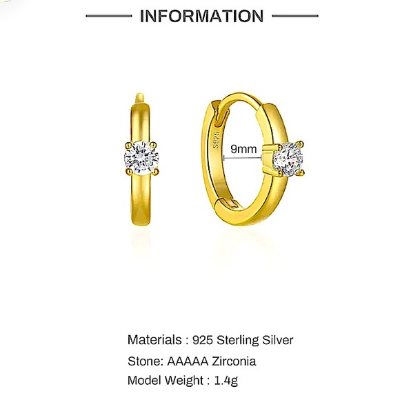 Sterling Silver Diamond Hoop Huggie Minimalist Earrings - Picture 3 of 4